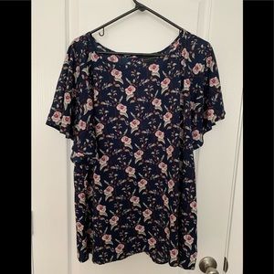 Dressy navy flowered blouse